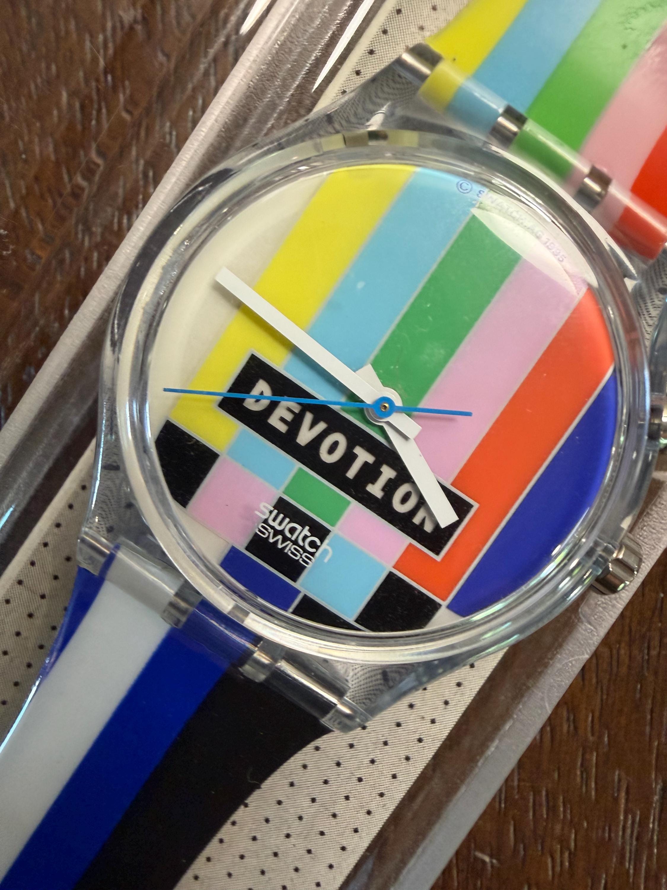 1995 Swatch Devotion GN900 Gent TV Test Pattern Color Bars 34mm
