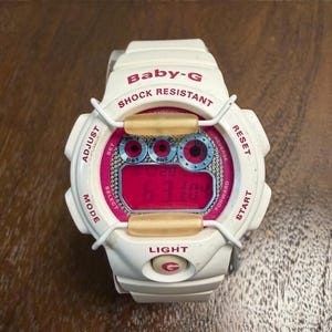 Casio Baby-G BG-1005M Women's Digital Watch, White and Pink with Crystals, Y2K Bling, Module 3188, 100m, Working
