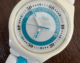 Vintage Swatch Cote Marine SUJW400 Armbanduhr - Weiß Blaues Kunststoffarmband (16 cm)