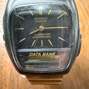 1980s Casio Telememo 20 Data Bank AB-30W Ana Digi Black Gold Watch Module 344 Vintage Working