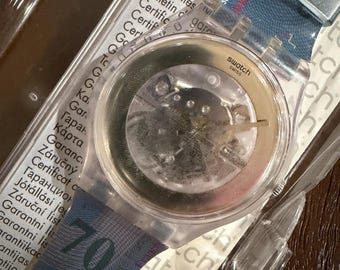 Swatch Septante Blau SUOZ181 New genth 41 mm | RAR Schweizerische Nationalbank Corporate Special | 70 Franc Banknotenband, Nur für die Schweiz