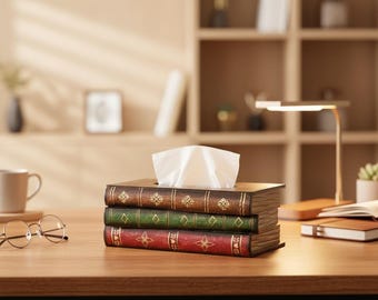 Funda para caja de pañuelos con forma de libro vintage, soporte decorativo para pañuelos con forma de libro, decoración clásica de biblioteca para sala de estar, escritorio de oficina, regalo para amantes de los libros
