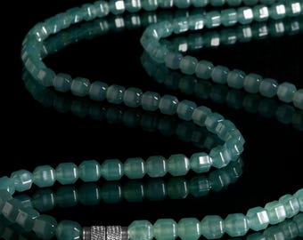 Geometric Jadeite Bead Strand | Faceted Blue Jade, Reflective Luster | Modern Artisan Aesthetic