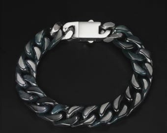 12mm Black Jade Cuban Link Bracelet | Natural Jadeite Sleek Metal Clasp | Street Icon Jewelry