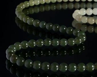 Natural Nephrite Jade Necklace | Ombre Green Tonal Beads, Graduated | Ombre Round Bead Series