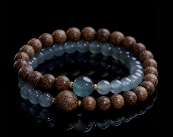 Blue Jade & Agarwood Bracelet | Natural Jadeite, Scented Oud | Echoing Strands Zen Style