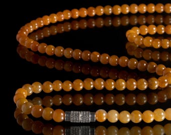 Natural Yellow Jade Necklace | Sunny Honey Tones, Round Beads | Round Bead Series