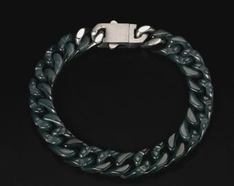 9mm Black Jade Cuban Link Bracelet | Natural Jadeite Sleek Metal Clasp | Street Icon Jewelry