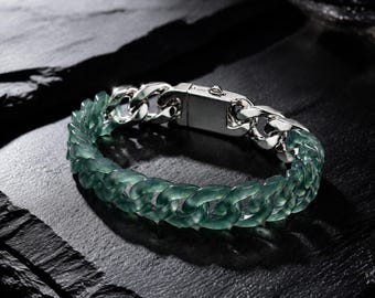 Classical Cuban Bracelet In Top Icy Green Guatemalan Jade