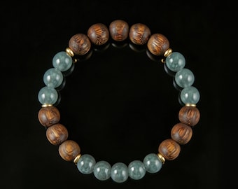 Grade AAA Blue Jade & Agarwood Bracelet | Guatemalan Jadeite, Scented Oud | Glacial Earth Series