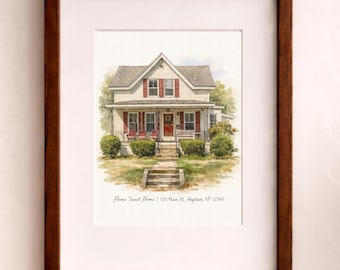 Our First Home Watercolor Portrait, Custom House Painting From Photo, Personalized First Home Gift for Couple, First Home Wall Art Print