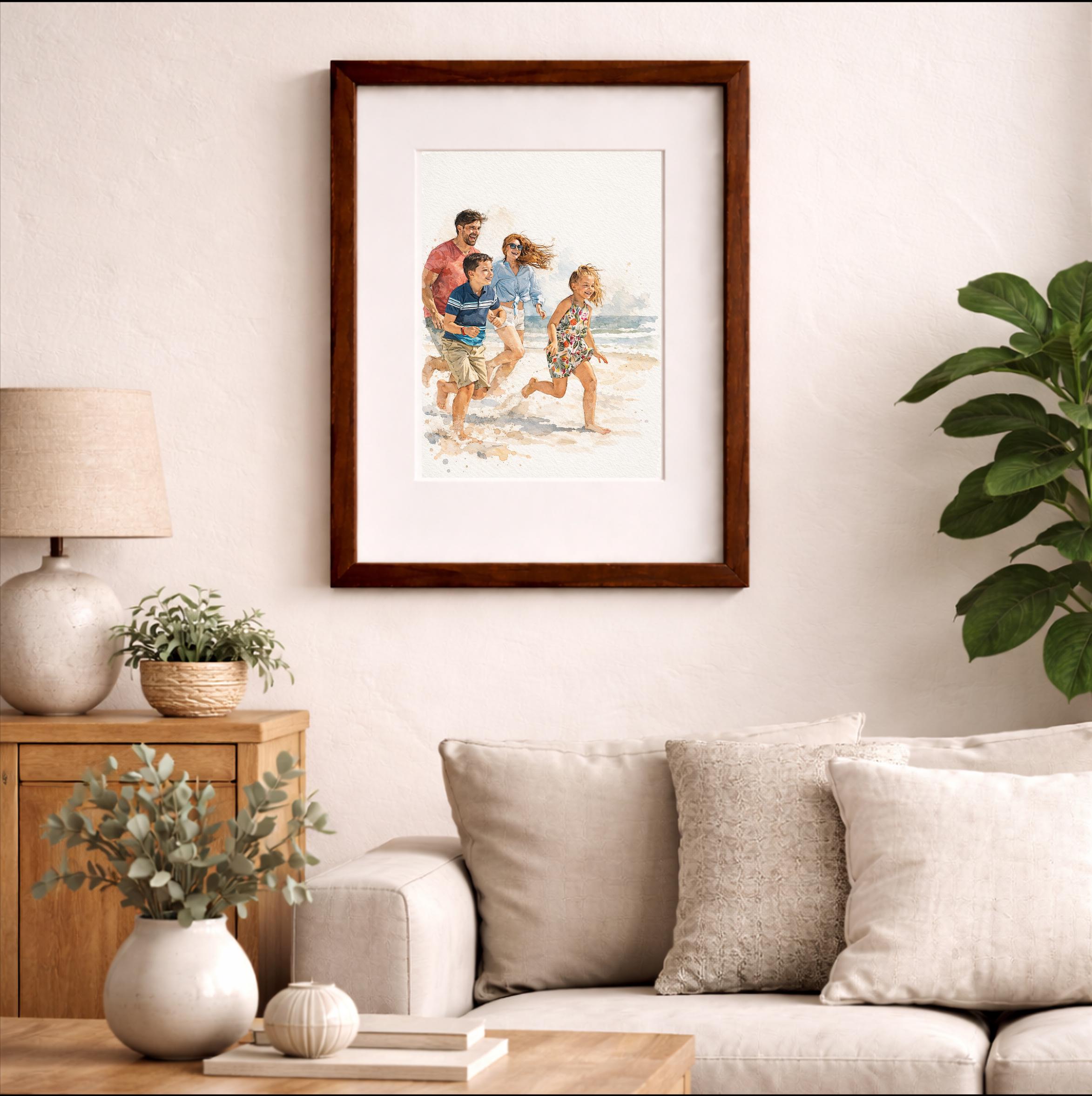 Hand Drawn Family Illustration From Photo, Custom Watercolor Portrait, Personalized Family Gift, Printable Wall Art