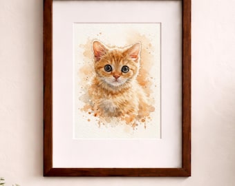 Custom Cat Sketch Print From Photo, Watercolor Cat Drawing, Personalized Pet Art, Minimal Cat Portrait Gift, Hand Painted Pet Portrait
