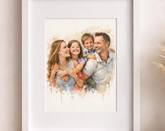 Custom Watercolor Family Portrait From Photo, Personalized Digital Painting, Hand Drawn Family Illustration, Printable Art
