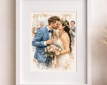 Custom Hand Drawn Watercolor Portrait From Photo, Couple Proposal Gift, Romantic Engagement Keepsake, Personalized Art