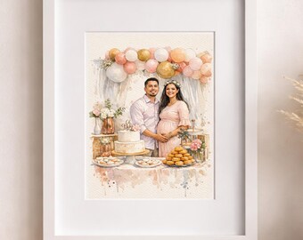 Personalized Photo Gift for Her, Custom Watercolor Portrait From Photo, Handmade Anniversary Gift, Romantic Couple Art