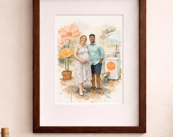 Wedding Gift Custom Watercolor Portrait From Photo, Personalized Couple or Family Art, Handmade Keepsake for Newlyweds