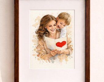 Personalized Mom Gift, Custom Watercolor Family Portrait From Photo, Painting for Mother, Mother’s Day Family Art