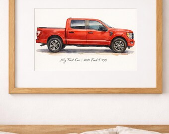 Custom Car Sketch With Phrase, Personalized Car Portrait From Photo, Watercolor Car Painting, Gift for Boyfriend or Him