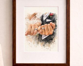 Hand Drawn Proposal Portrait From Photo, Watercolor Couple Sketch, Personalized Engagement Art, Romantic Keepsake Gift, Engagement Gift