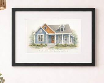 Framed Watercolor House Portrait From Photo, Custom Home Painting, Personalized Housewarming Gift Wall Art, First Home Wall Art Print