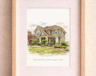 Custom Watercolor House Portrait From Photo, Personalized Home Painting, Housewarming Gift, First Home Wall Art Print