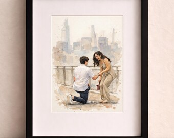 Custom Hand-Drawn Watercolor Portrait From Photo, Couple Proposal gift, Wedding/Engagement gift for Her/Him, Girlfriend/Boyfriend Gift
