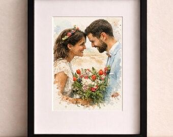 Custom Watercolor Portrait From Photo, Romantic Gift for Boyfriend, Hand Drawn Couple Painting, Personalized Anniversary Art