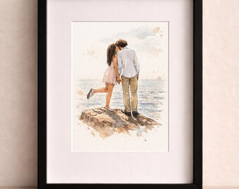 Personalized Couple Portrait From Photo, Watercolor Painting, 1st Anniversary Gift, Valentine Gift, Gift for Boyfriend Girlfriend