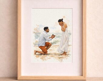 Custom Engagement Watercolor Portrait from Photo, Handmade Proposal Painting, Personalized Couple Portrait Gift, Gift for Her or Him