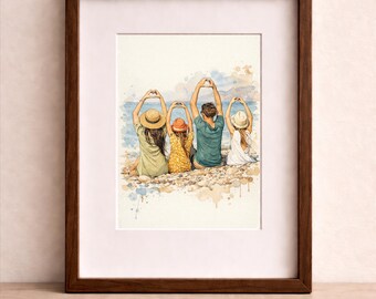 Hand Drawn Family Illustration From Photo, Custom Watercolor Portrait, Personalized Family Gift, Printable Wall Art