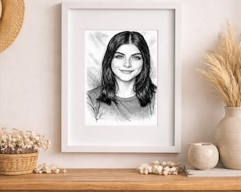 Personalized Sketch Portrait From Photo, Hand Drawn Couple Portrait, Pencil Drawing Gift for Mother, Custom Romantic Art