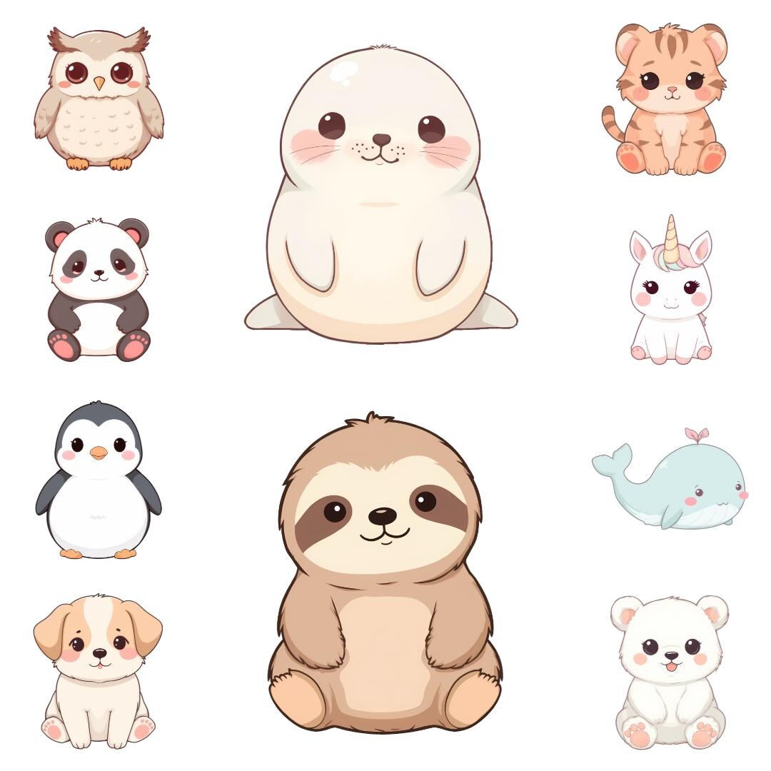 20 Kawaii Plush Animal Clipart PNG Bundle – Cute Chubby Animals ...