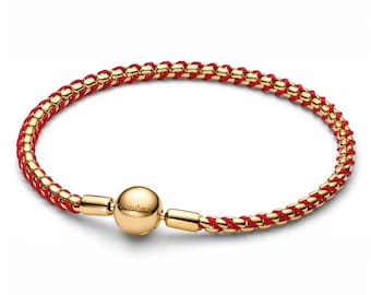 Interwoven Red Rope & Gold Snake Bone Chain Bracelet with Clasp