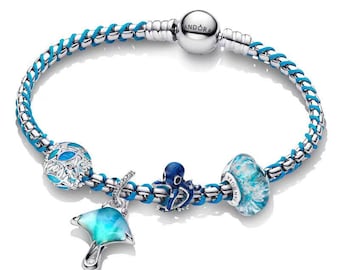 Ocean Tale Sterling Silver Charm Bracelet – Deep Sea Inspired, Braided Rope, Gift Box Included