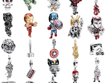 Dijes de plata pura S925 de los Vengadores: Iron Man, Spider-Man, Capitán América, compatibles con pulseras Pandora.