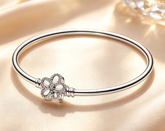 Sterling Silver Flower Clasp Bracelet – DIY Pandora Compatible Chain