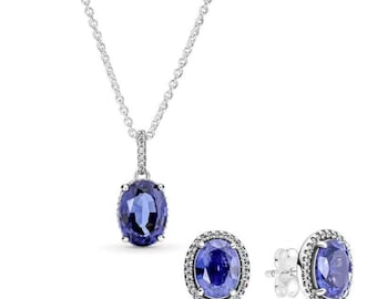Pandora Pure Silver Shimmering Halo Earrings and Necklace Butterfly Jewelry Set - "Delivered Gift Box"
