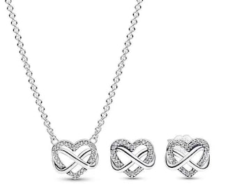 Pandora Pure Silver Shimmering Forever Together Earrings and Necklace Jewelry Set - "Delivered Gift Box"