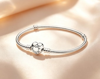 Sterling Silver Heart Clasp Bracelet – DIY Pandora Style Chain (Gift Box Included)