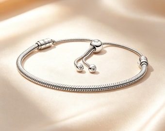 Rose Gold Snake Chain Bracelet, Adjustable Slider Bangle, DIY Charm Compatible (Gift Box Included)