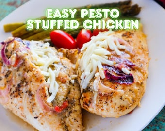 Pesto Mozzarella Stuffed Chicken Recipe – Garlic Butter White Wine Sauce (PDF Download)