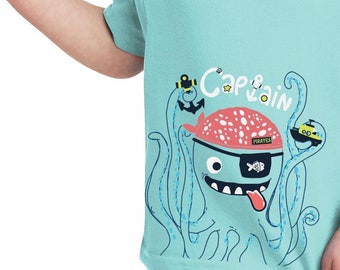 Captain Octopus - Kids - Toddler - Graphic Tee - Little Pirate