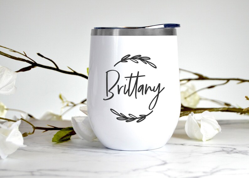 Custom name wine tumbler with removable lid bridesmaid gift Etsy