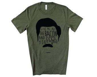 Parks and Rec Inspired Ron Swanson T-shirt - Eggs & Bacon - Unisex Adults - Funny Gift