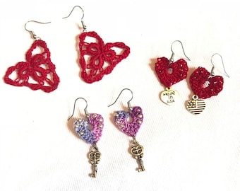 イヤリングのパターン 2 つ! かぎ針編みとかぎ針編みのタティング ハートのパターン! PDF ダウンロードのみ!