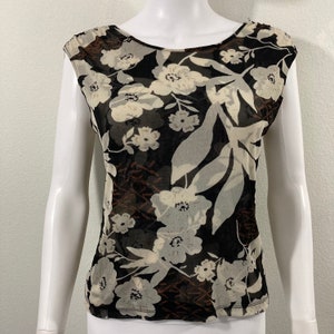 Y2K Sheer Short Sleeve Top, Floral Print  Transparent, Shirt Size Medium