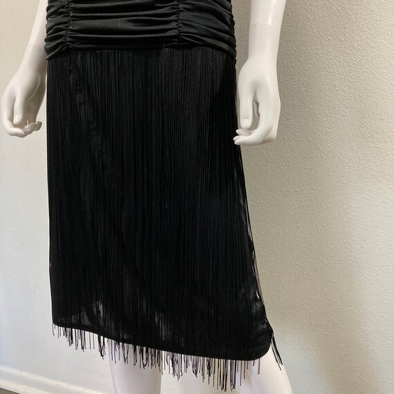 Vintage 1980’s Black Fringe Midi Dress, Little Bl… - image 4