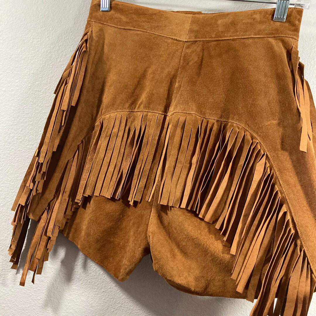 Vintage 1990s Fringe Leather Shorts High Waist Genuine Suede Etsy