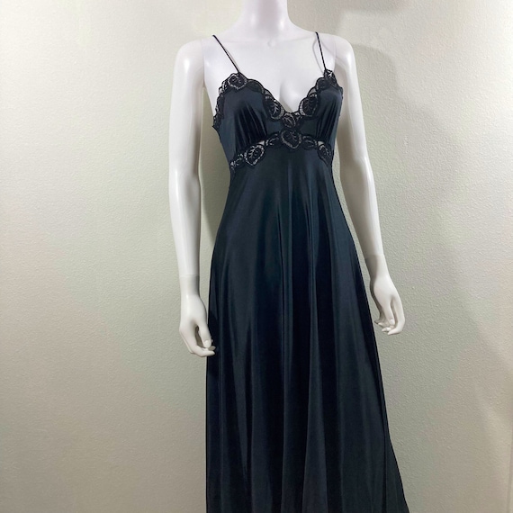 Halston 1970’s Vintage Black Lace Trim Disco Slip… - image 1